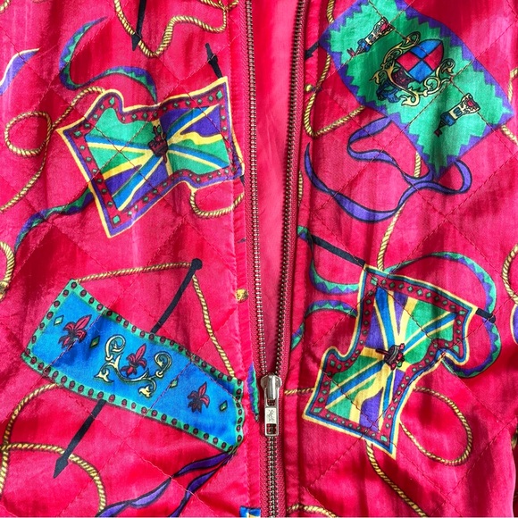 VTG Bomber Jacket Unisex Petite Sz S Red Print Eclectic Maximalist Avant Garde - Picture 7 of 8